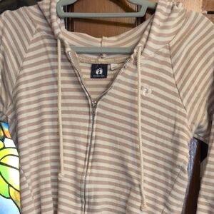 Hang Ten Women's Beige and White Striped Hoodie Sweater